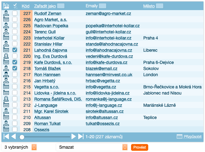 Seznam záznamů a adresáři