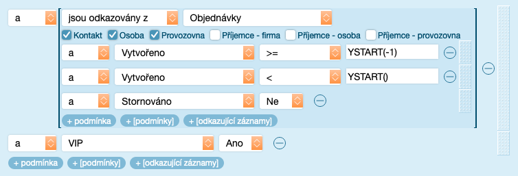 Filtr kontaktů přes odkazující objednávky