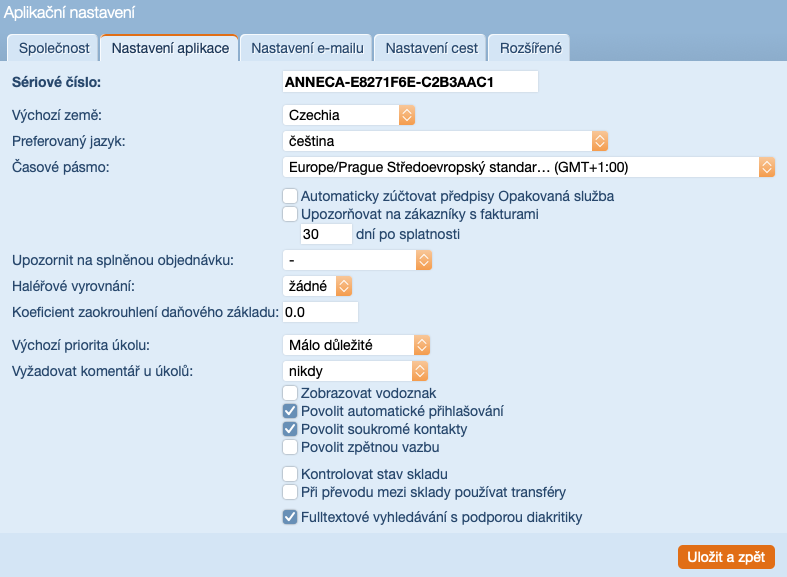 Aplikační nastavení - Nastavení aplikace