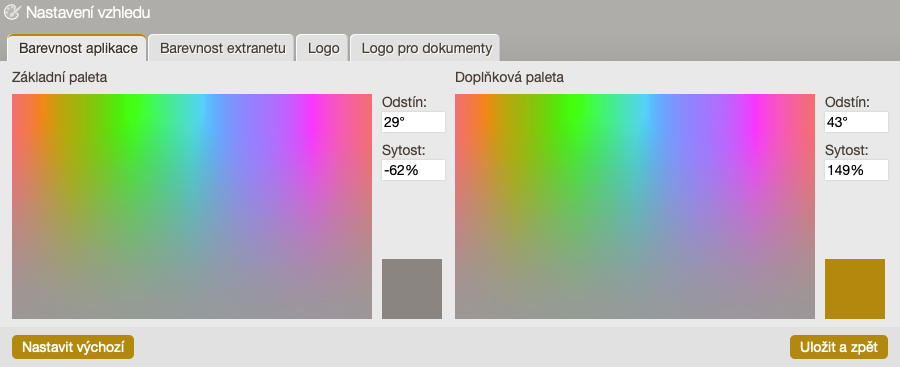 Formulář nastavení vzhledu